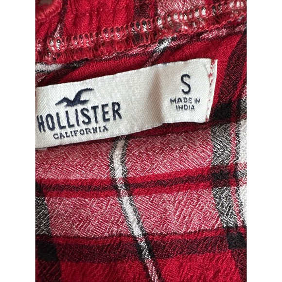 Holister Women's Size S Red White  Plaid Long Sleeve Crop Top - Picture 4 of 5